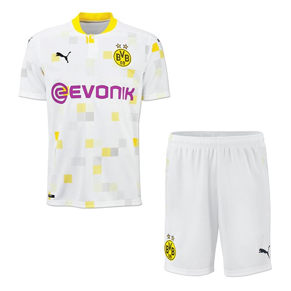 Trikot Borussia Dortmund Ausweich Kinder 2020-21 Weiß Fussballtrikots Günstig